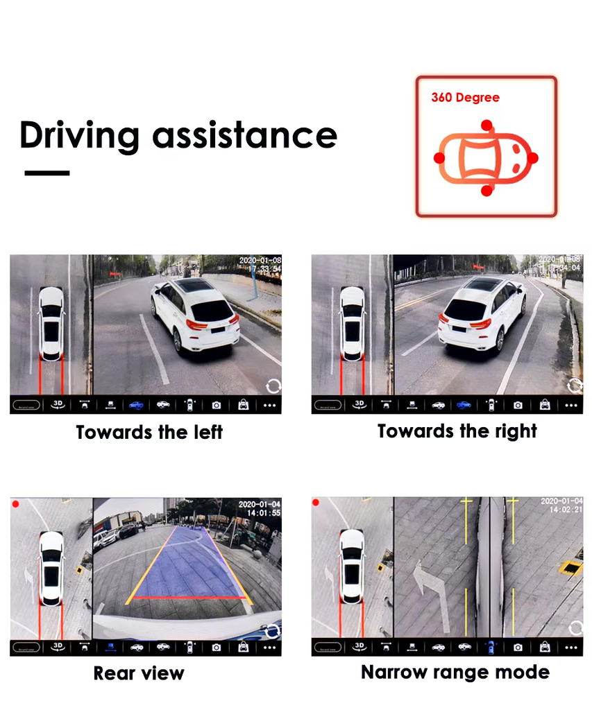 HD 360 Degree Car Camera 1080P 8K 3D AHD Surround View Right+Left+Front+Rear View Reverse Camera For Android Navigation Reverse