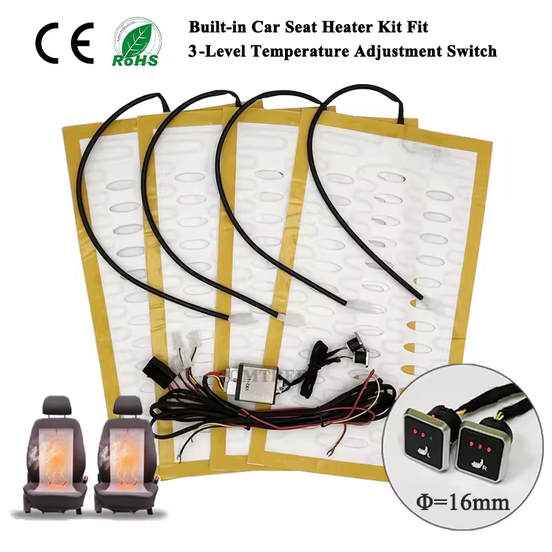 Universal Built-In Car Seat Heater Kit Fit 2 Seats 12V Alloy Wire Heating Pads 3 Levels Dual Control Heated Switch System